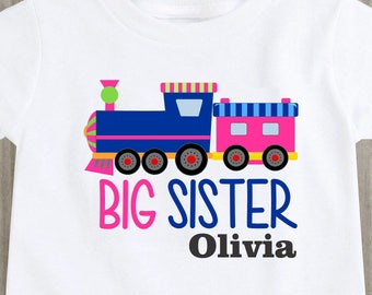 Big Sister Train Shirt Sibling Matching Shirts Custom Personalized shirts Baby Girl Outfit Toddler Clothes Baby Shower Gift Toys Big Cousin