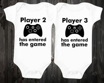 Twin Baby Onesies Player 2 Player 3 Baby Outfits for twins Gender Neutral Matching Shirts Gamers Funny Newborn Baby Grow Baby Shower Gift