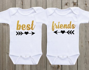 Best Friends Twin Outfits Twin Onesie ® Set of 2 Twin Shirts Twin Baby Girls Outfit Gold and Black Glitter Shirts Twin Baby Gifts