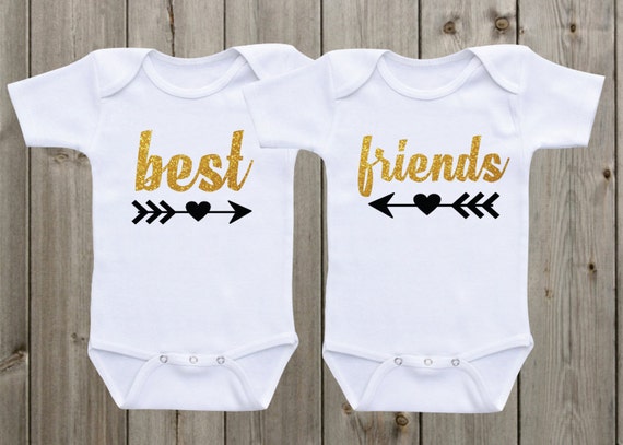 Best Friends Twin Outfits Twin Onesie Set of 2 Twin Shirts Twin Baby Girls Outfit Gold and Black Glitter Shirts Twin Baby Gifts
