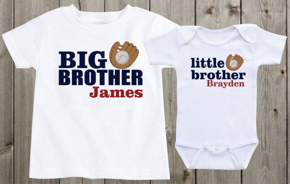 Matching Shirts Set of 2 Sibling Shirts Big Brother Little Brother  Personalized Shirts Baseball Sports Theme Shirts Baby Shower Gifts
