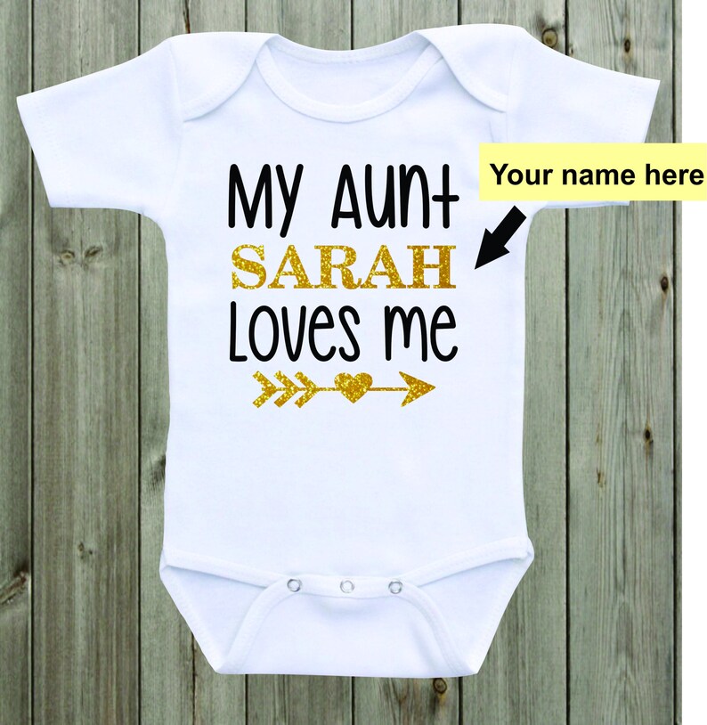 My Aunt Loves Me Baby Onesie Aunt Onesie Baby Girl Girl Outfit Black Gold Pink Glitter Shirt Baby Girl Clothes Baby Shower Gift image 1