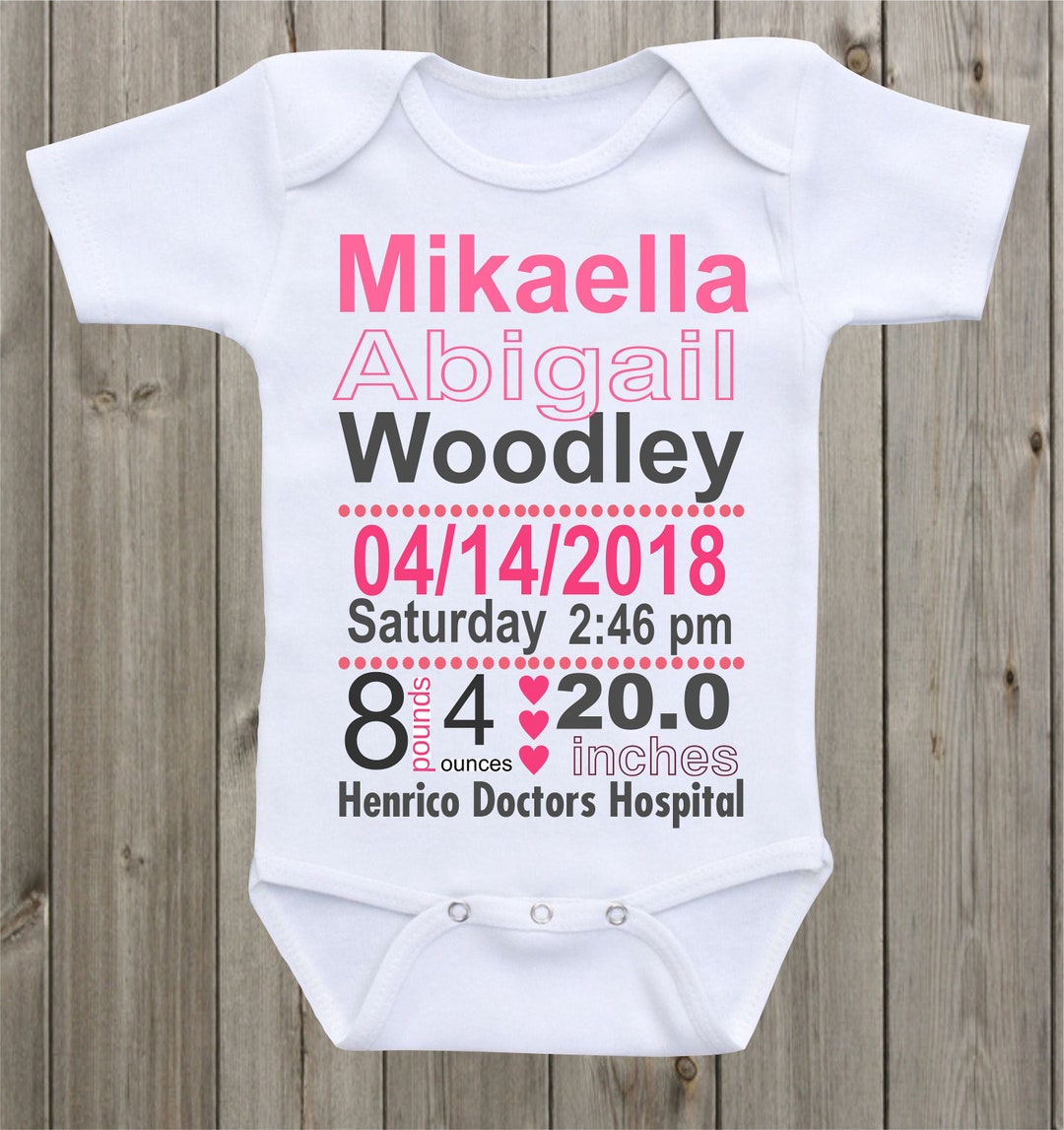 Baby Birth Announcement Onesie Pregnancy Announcement Onesie Custom