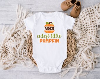 Cutest Little Pumpkin Unisex Personalized Name Baby Bodysuit Shirt Toddler Custom Fall Shower Gift Girl Outfit Boy Newborn Clothes Infant