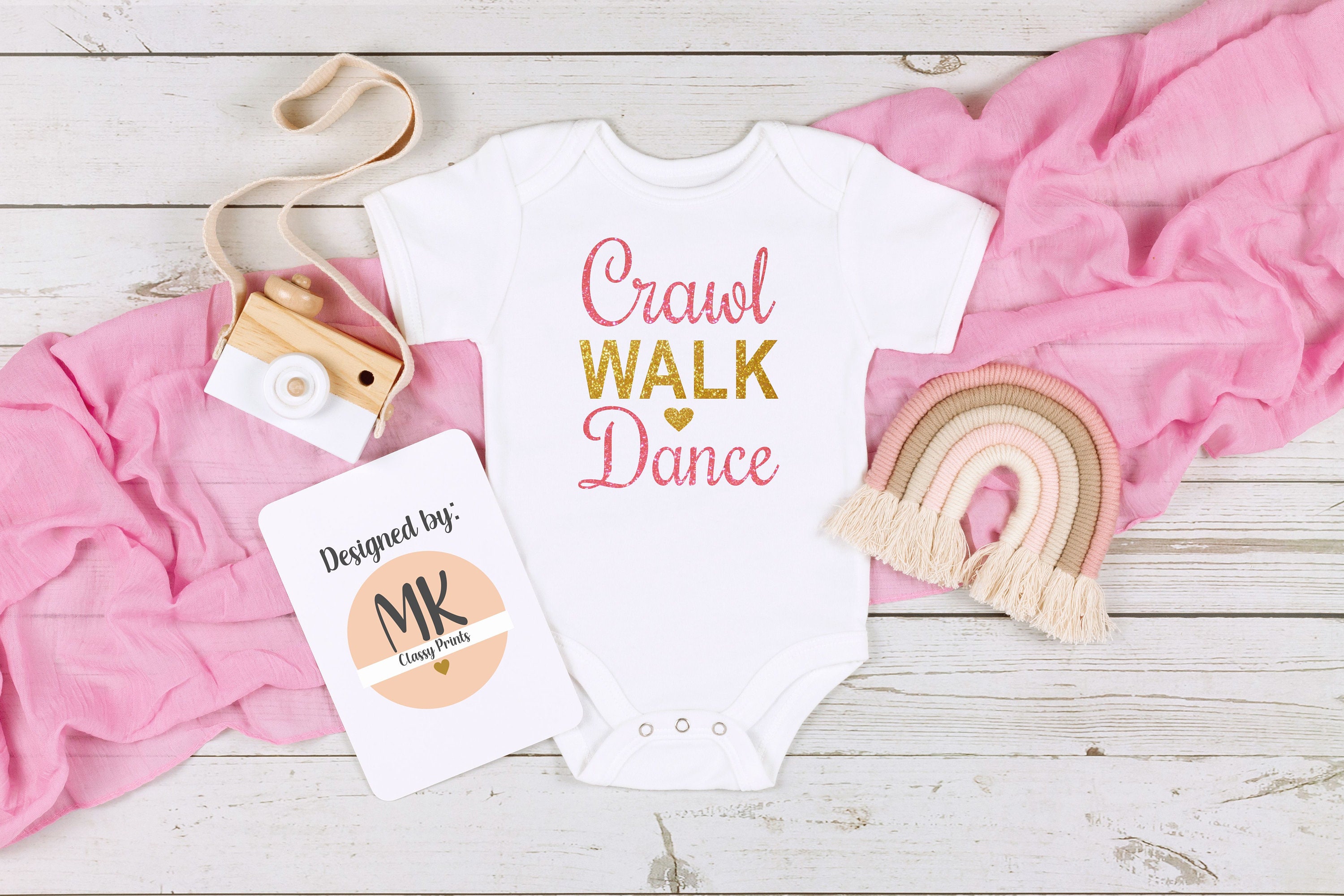 Crawl Walk Dance Baby Girl Onesie Baby Girl Outfit Glitter Etsy