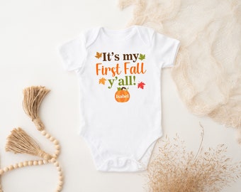 It's My First Fall Y'all Baby Bodysuit Unisex Personalized Name Shirt Toddler Custom Shower Gift Newborn Outfit Infant Clothes Boy Girl