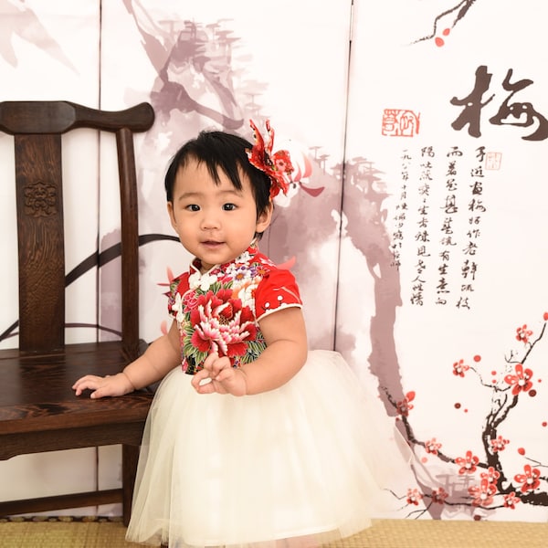 girl cheongsam style tutu dress handmade china red