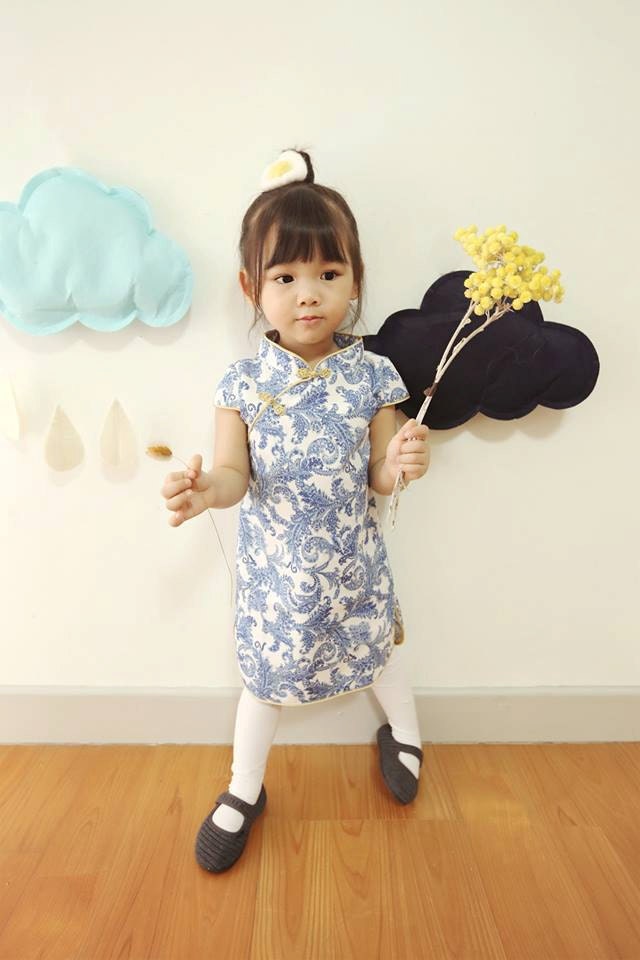 chinese style cheongsam  handmade for 1-10 girl blue