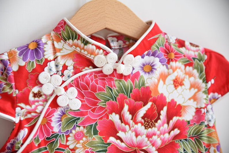 chinese style cheongsam handmade for 1-10 girl red flower