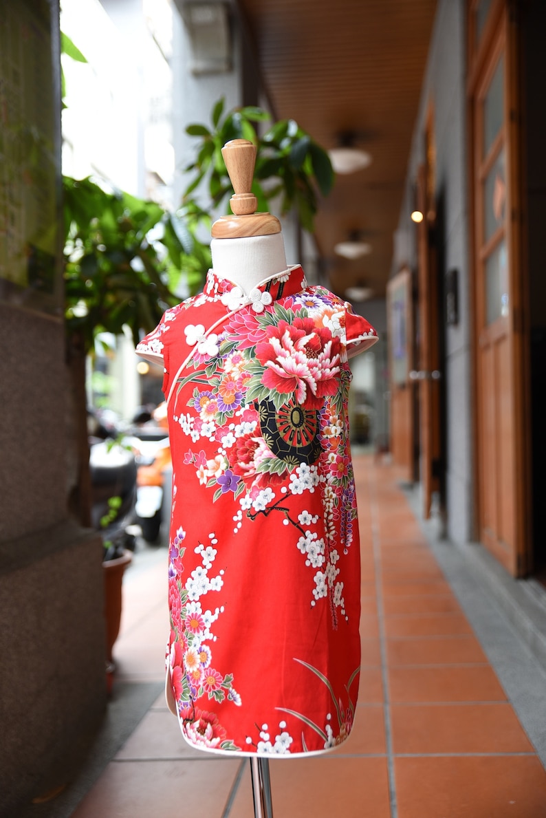 chinese style cheongsam handmade for 1-10 girl red flower