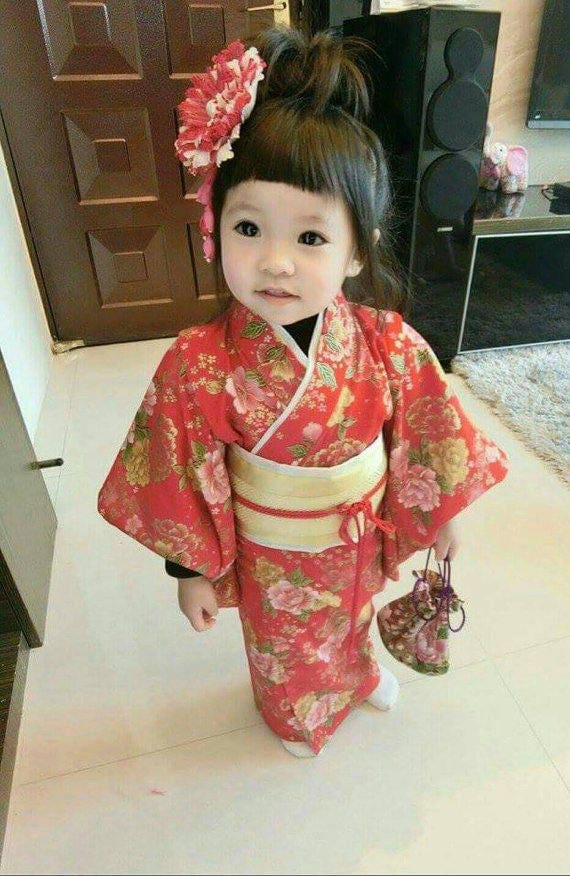 Giappone kimono sakura ordine personalizzato fatto a mano per bambina rossa  -  Italia