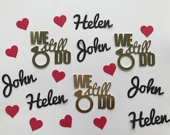 We Still Do Personalized Anniversary Party Confetti with Names and Hearts