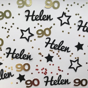 90th Birthday Party Personalized Confetti - Name, 90, Stars, Glitter Squares