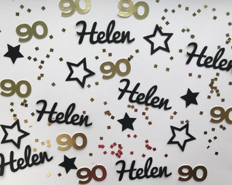 90th Birthday Party Personalized Confetti - Name, 90, Stars, Glitter Squares