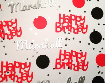 Happy Birthday Personalized Confetti - Custom Confetti - Any Name with Circles and Silver or Gold Glitter Squares