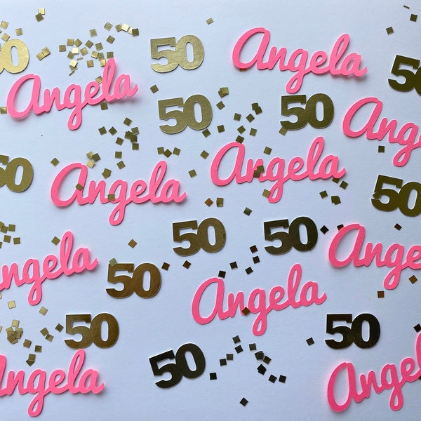 Personalized Confetti - Custom Confetti - Any Name and Number with Silver or Gold Glitter Squares