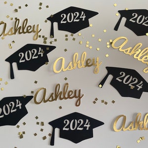 Personalized Graduation Caps and Names Confetti with Glitter Squares Class of 2024 Large Confetti image 2