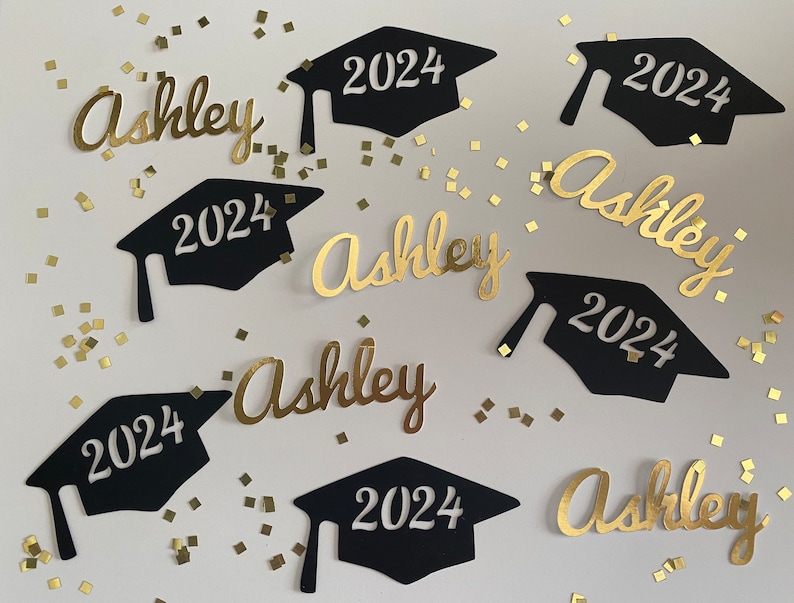 Personalized Graduation Caps and Names Confetti with Glitter Squares Class of 2024 Large Confetti image 2