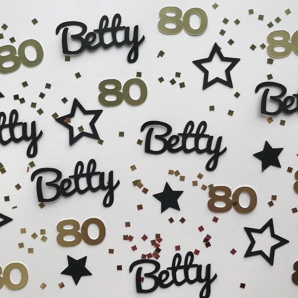 80th Birthday Party Personalized Confetti - Name, 80, Stars, Glitter Squares