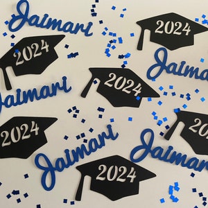 Personalized Graduation Caps and Names Confetti with Glitter Squares Class of 2024 Large Confetti image 1