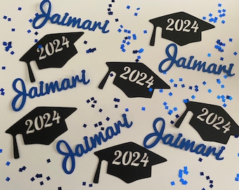 Personalized Graduation Caps and Names Confetti with Glitter Squares - Class of 2024 - Large Confetti