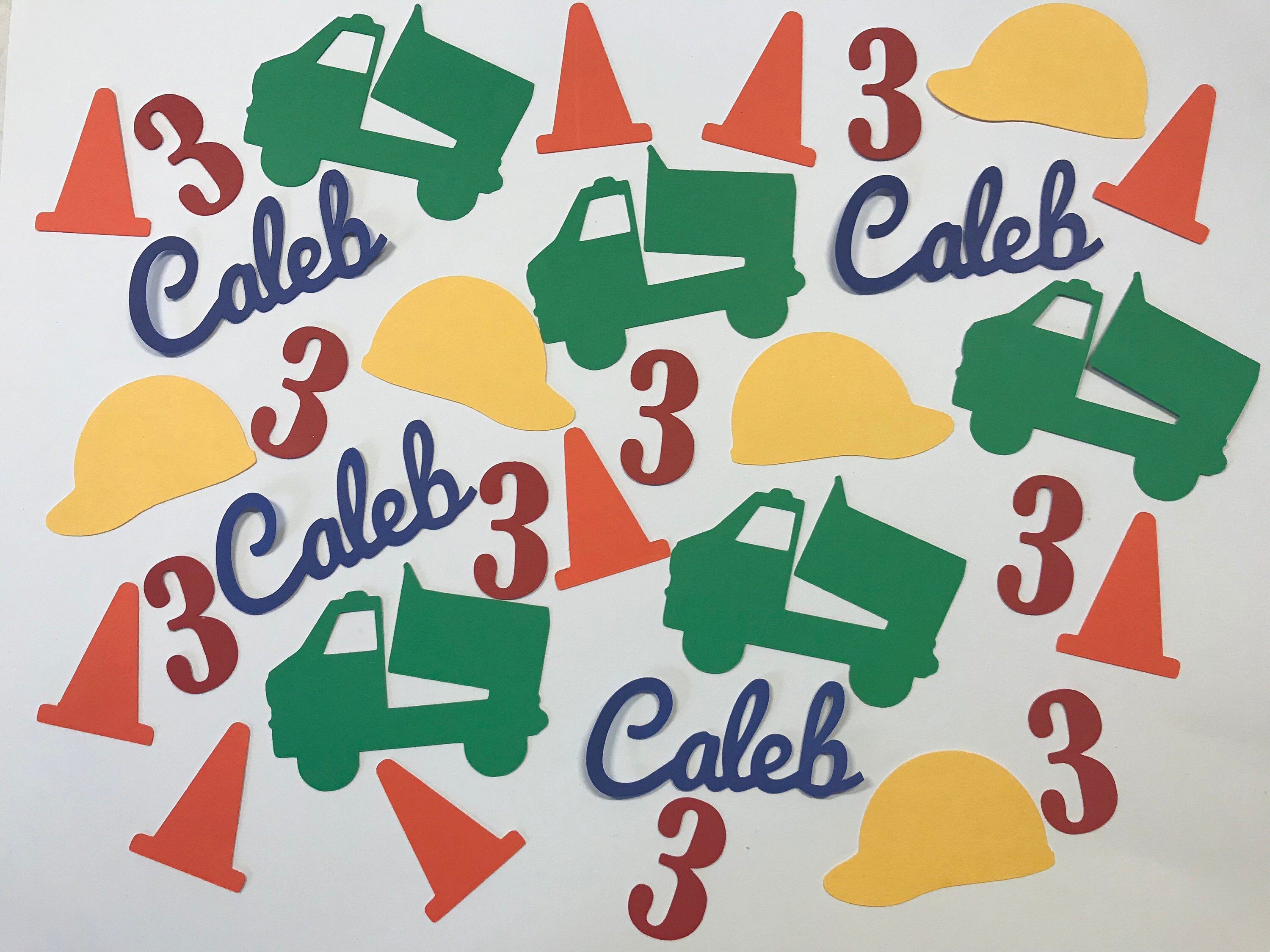 Personalized Confetti for Construction Party with Dump Trucks Hats and Cones