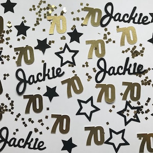 70th Birthday Party Personalized Confetti - Name, 70, Stars, Glitter Squares