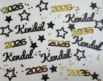 Graduation Party Personalized Confetti - Name, 2026, Stars, Glitter Squares