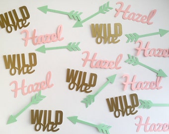 Personalized Wild One Confetti with Arrows- Gold, Pink, Mint - First Birthday, Table Decor, Birthday Party