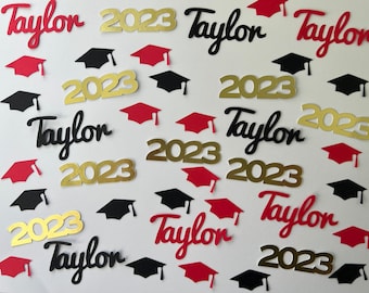 Personalized Graduation Confetti. Elementary, Middle, High School, College Parties, Class of 2023, Graduation Caps