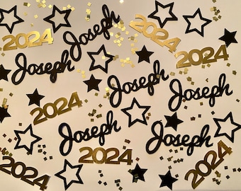 Graduation Party Personalized Confetti - Name, 2024, Stars, Glitter Squares