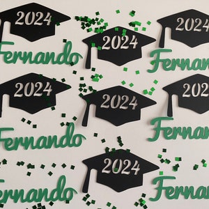 Personalized Graduation Caps and Names Confetti with Glitter Squares Class of 2024 Large Confetti image 6