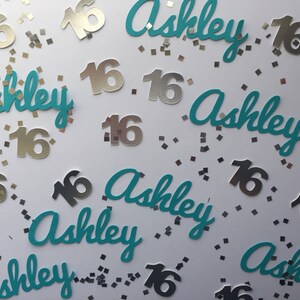 Personalized Confetti Custom Confetti Any Name and Number with Silver or Gold Glitter Squares image 2