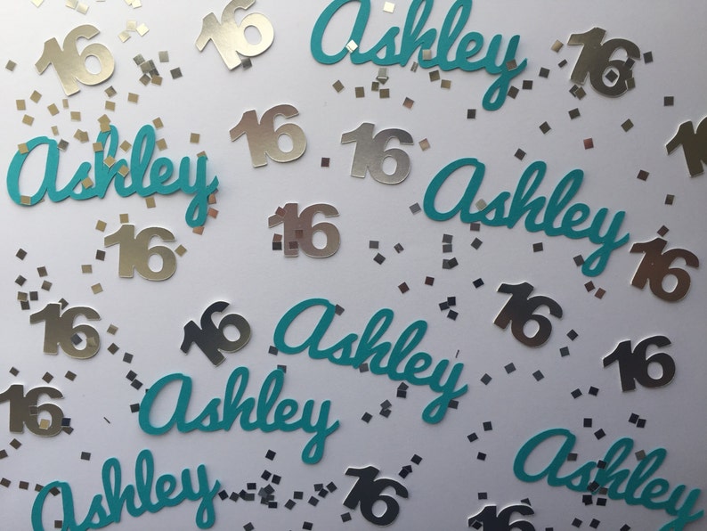 Personalized Confetti Custom Confetti Any Name and Number with Silver or Gold Glitter Squares immagine 2