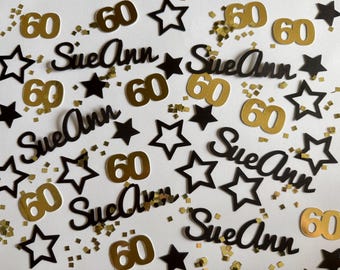 60th Birthday Party Personalized Confetti - Name, 60, Stars, Glitter Squares