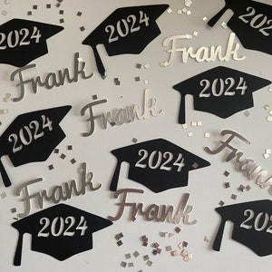 Personalized Graduation Caps and Names Confetti with Glitter Squares Class of 2024 Large Confetti image 3