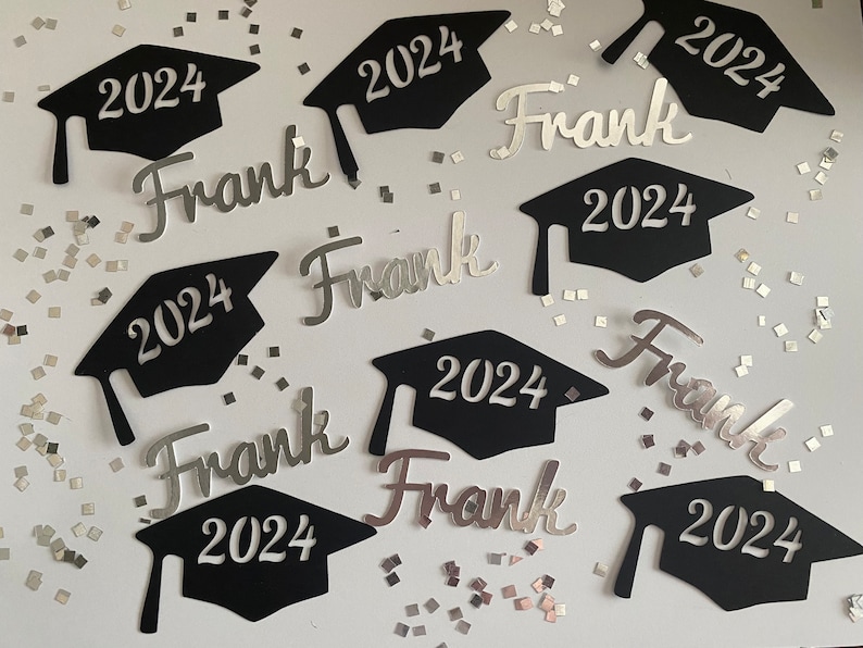 Personalized Graduation Caps and Names Confetti with Glitter Squares Class of 2024 Large Confetti image 3