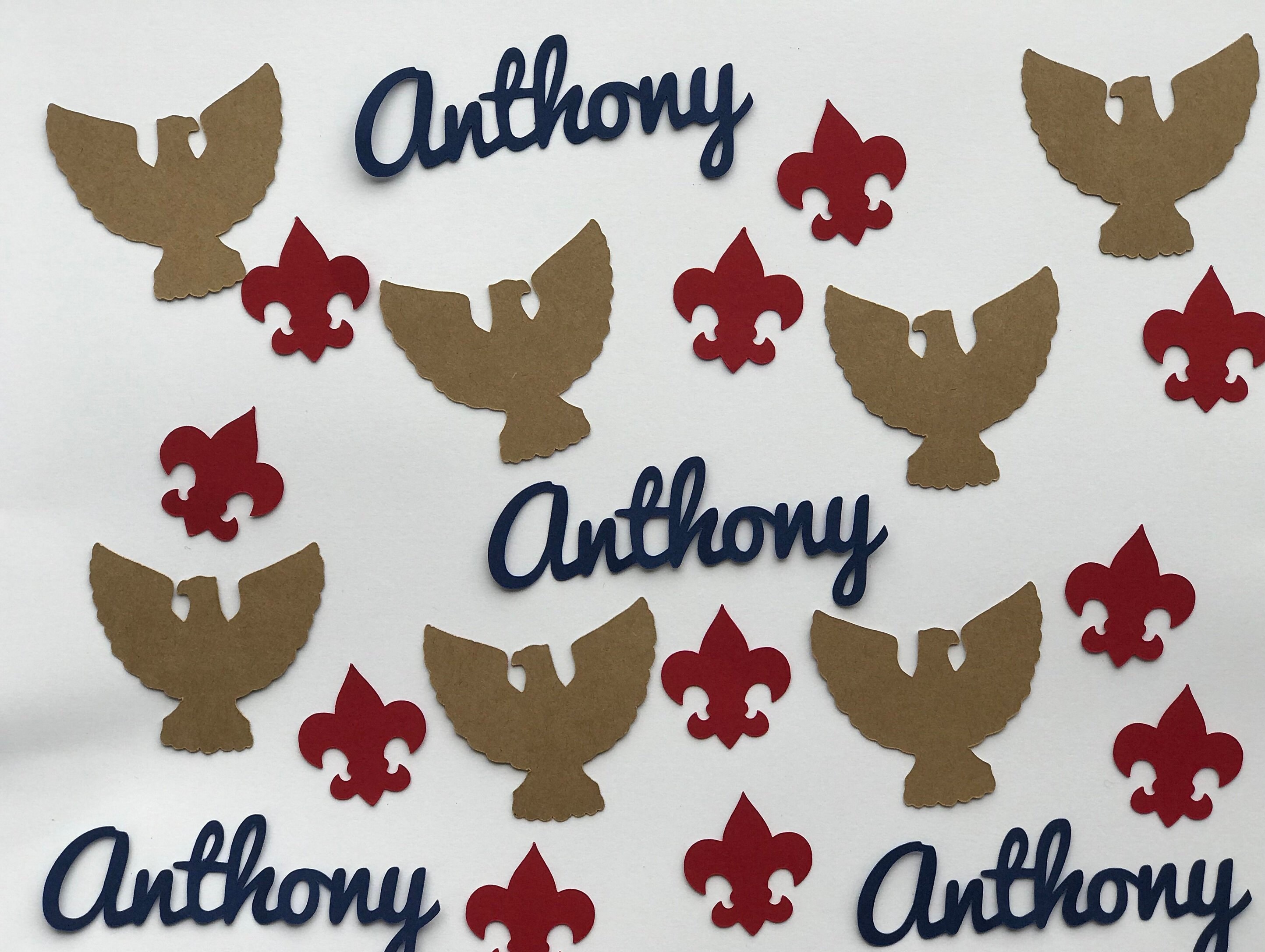 Eagle Scout Ceremony Custom Confetti - Red Fleur di Lis, Eagles, Blue…
