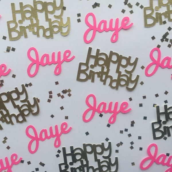 Happy Birthday Personalized Confetti with or without Glitter Squares in Gold or Silver