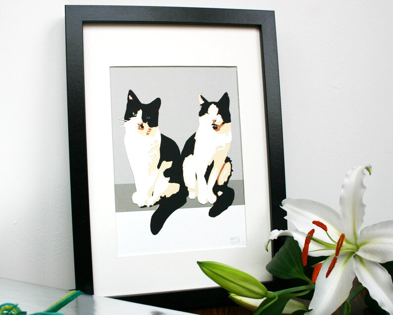 Cat Portrait Papercut Art Custom Paper Illustration of Two Cats