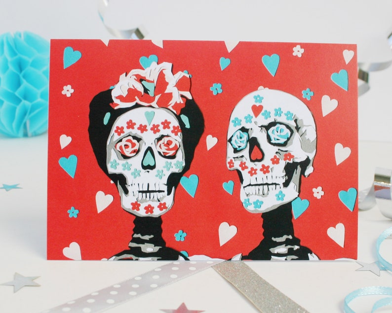 Day of the Dead Anniversary Card Sugar Skull Wedding Card Red
