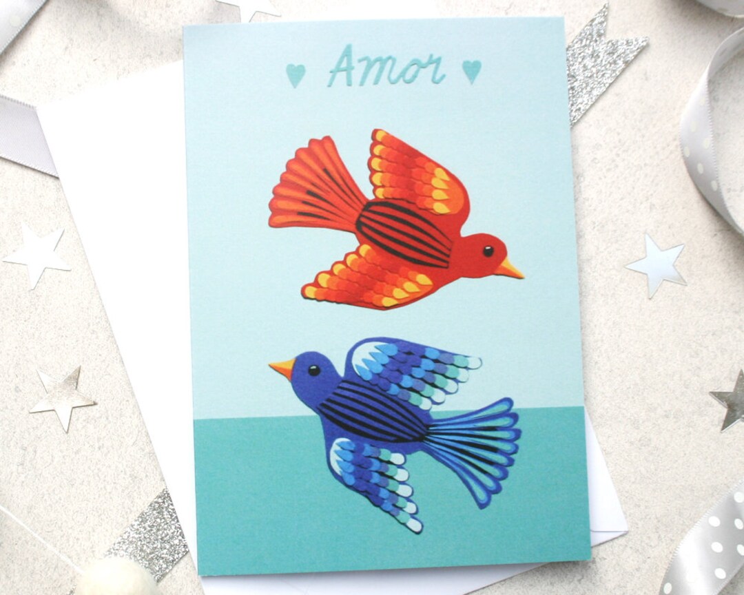 Spanish Anniversary Card - Amor Love Birds Wedding Card - Etsy