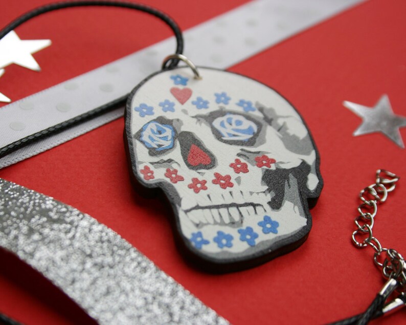 Sugar Skull Wooden Jewellery Day of the Dead Necklace