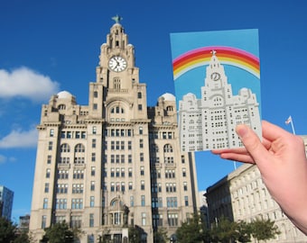 Liverpool Liver Building Greetings Card - Colourful Liverpool City Birthday Card