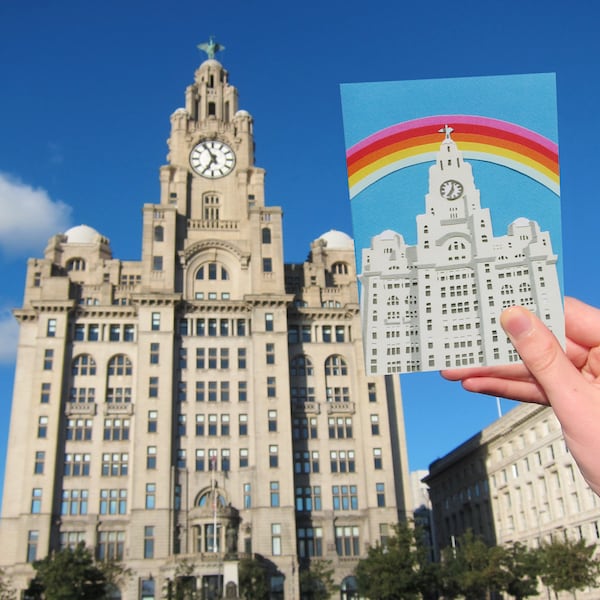 Liverpool Liver Building Greetings Card - Colourful Liverpool City Birthday Card