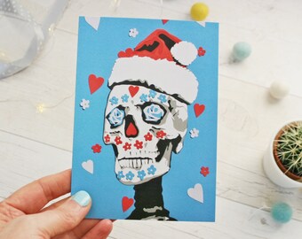 Day of the Dead Christmas Card - Santa Skull Xmas Card