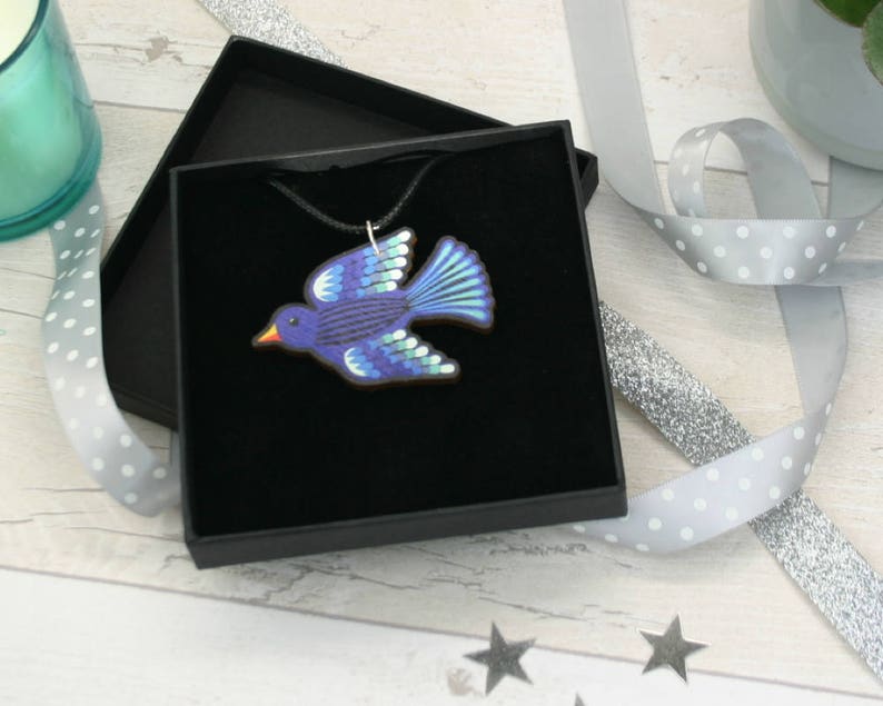 Bluebird Necklace Wooden Blue Bird Mexican Folk Jewellery