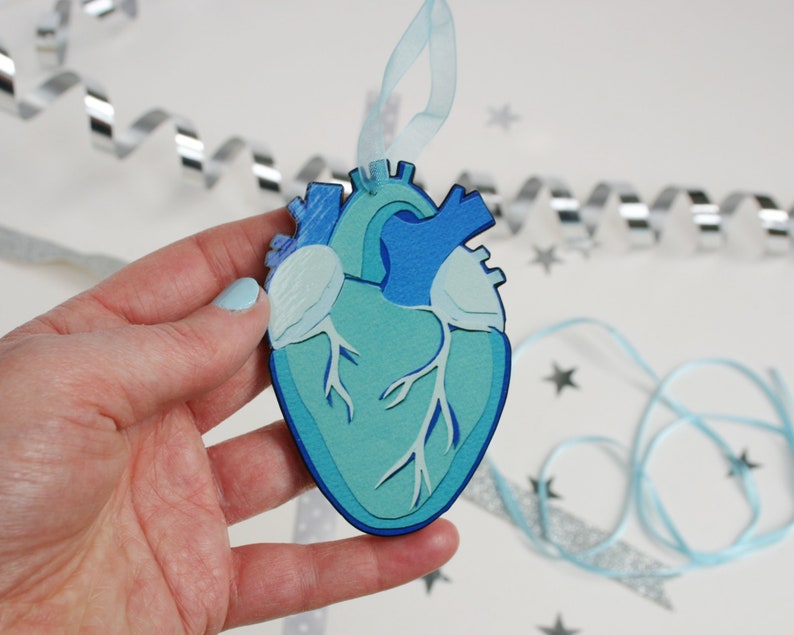 Blue Anatomical Heart Wooden Hanging Decoration Human Heart Ornament Etsy