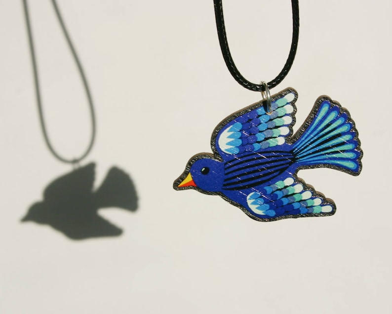 Bluebird Necklace Wooden Blue Bird Mexican Folk Jewellery