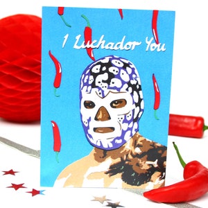 Mexican Wrestling Anniversary Card Lucha Libre Card For Him Blue